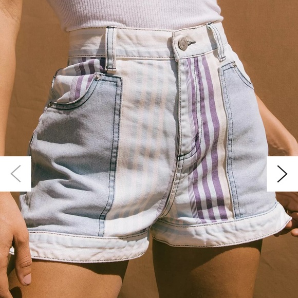 Urban Outfitters Pants - Urban Outfitters Blue and Purple Jean Shorts with High-Waisted Design